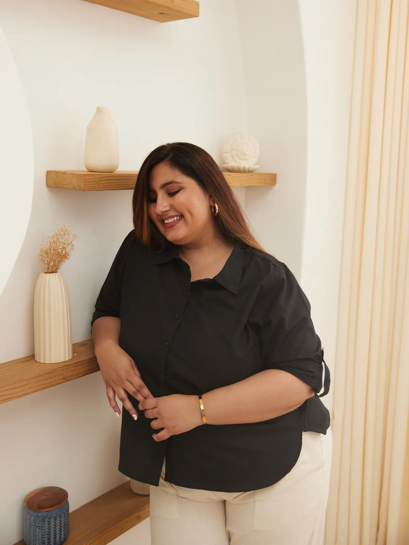 Women Plus Size Black Airy-Linen Shirt - Image 7