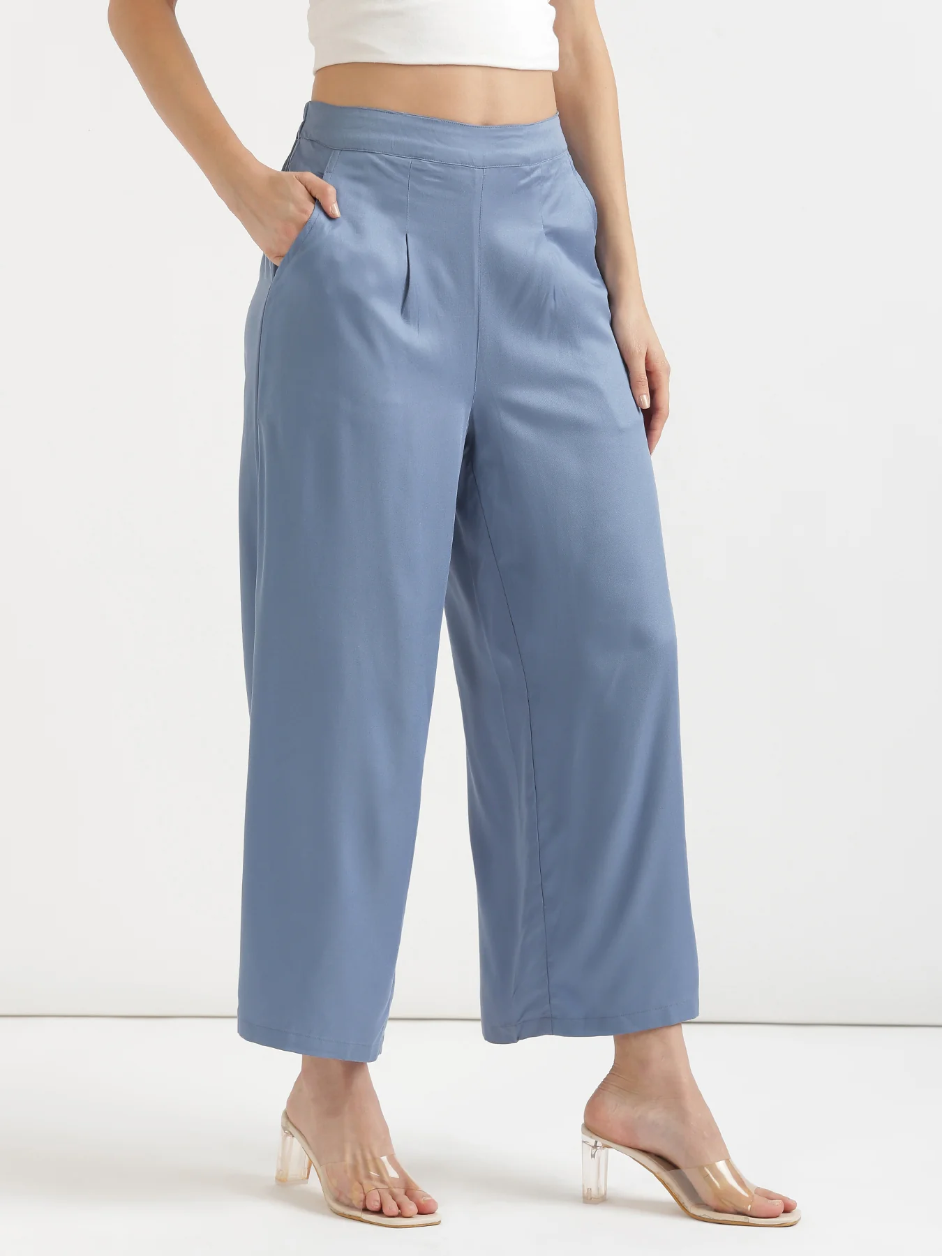 Women Plus Size English Blue Viscose Palazzo Pant - Image 13