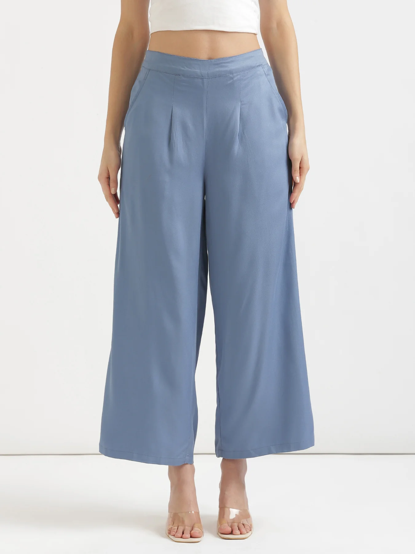 Women Plus Size English Blue Viscose Palazzo Pant - Image 3