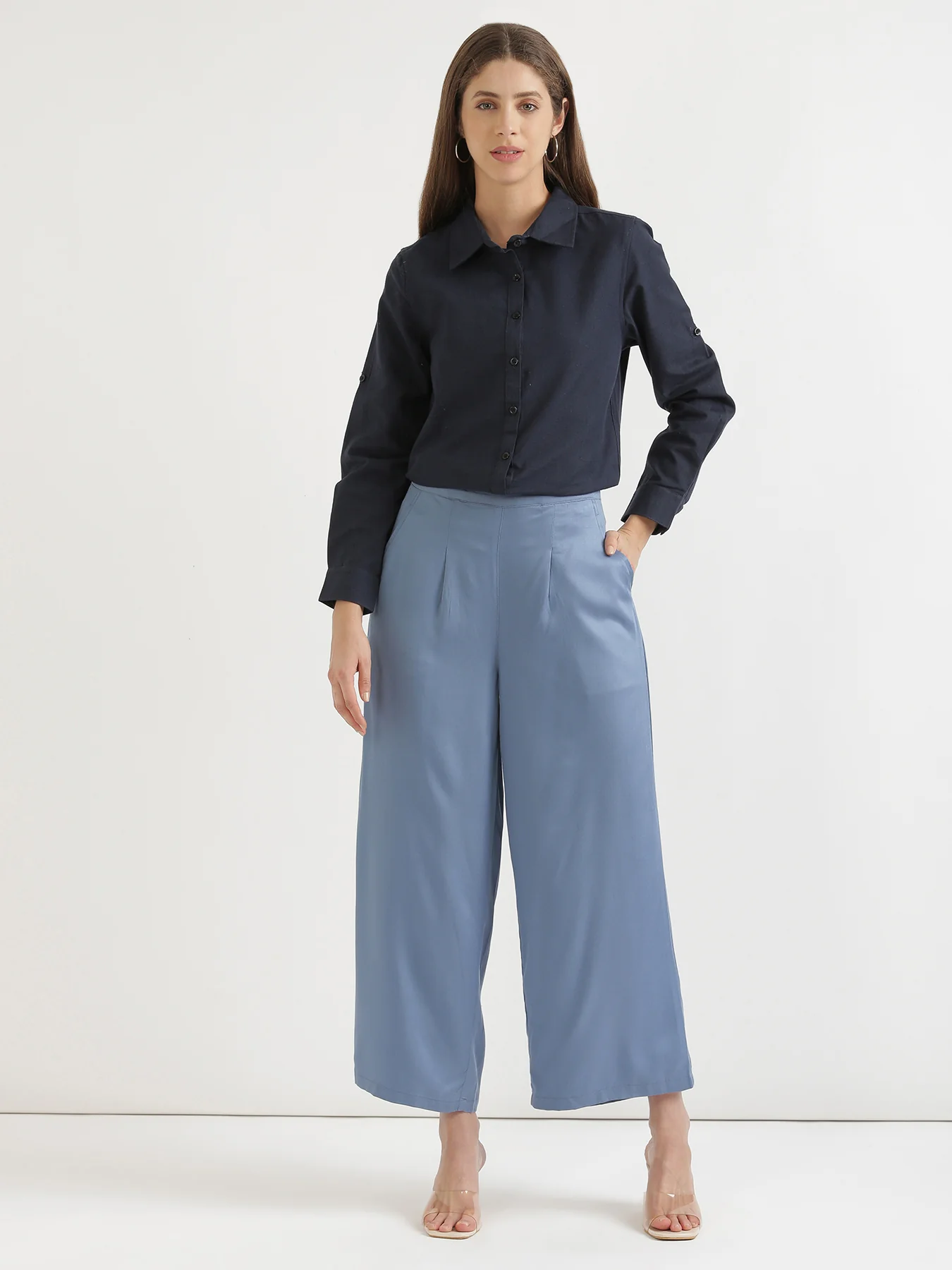 Women Plus Size English Blue Viscose Palazzo Pant - Image 4