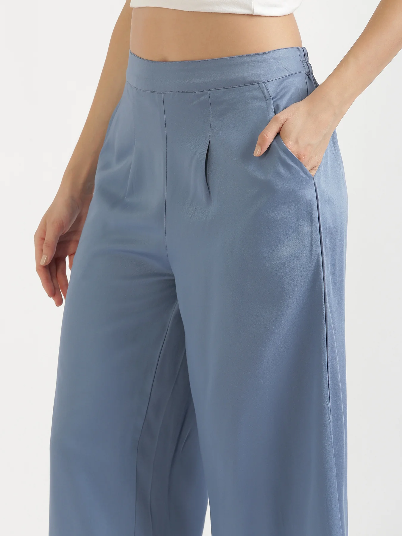 Women Plus Size English Blue Viscose Palazzo Pant - Image 8