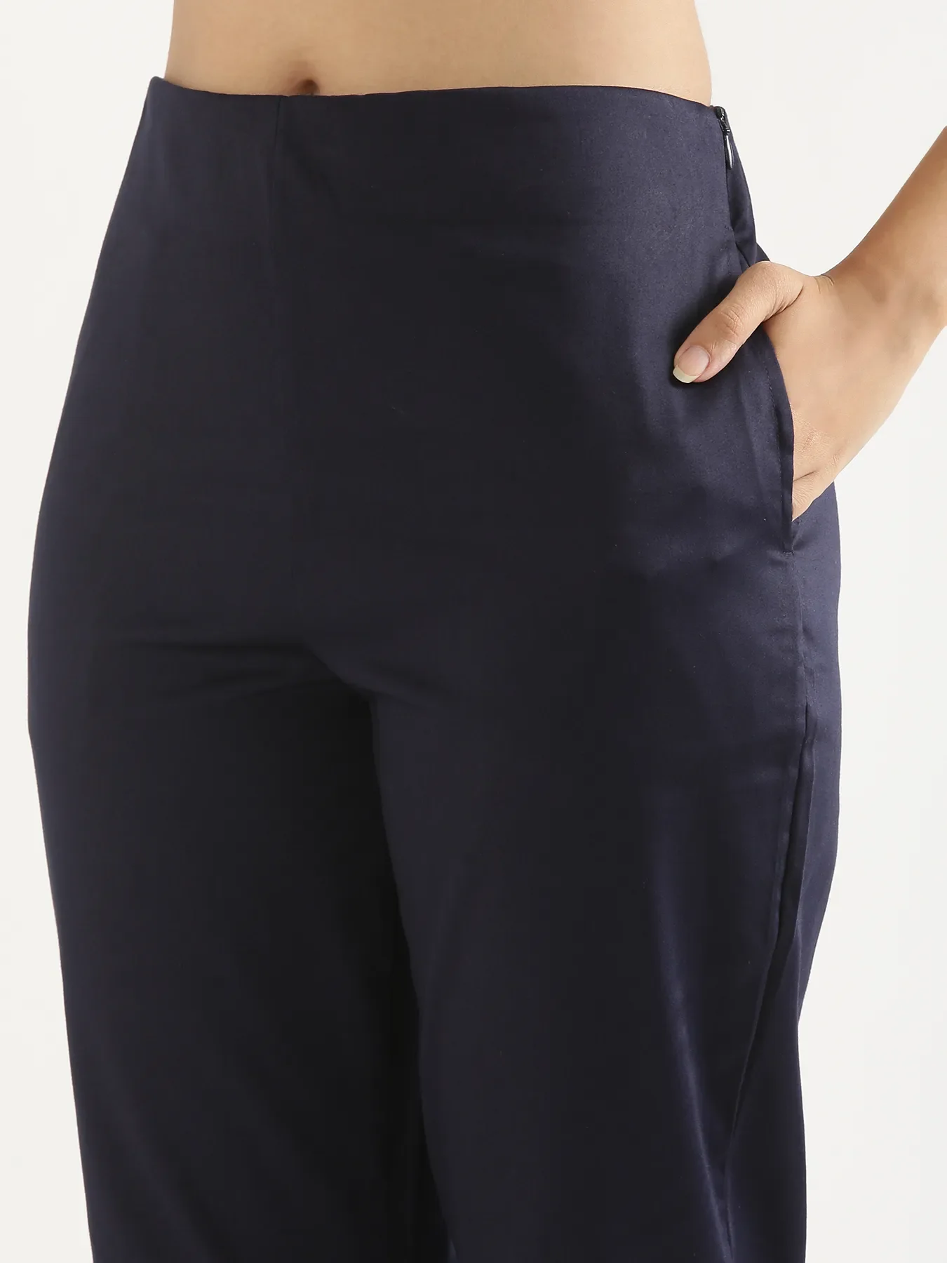 Women Plus Size Navy Blue Straight Fit Formal Pants - Image 10