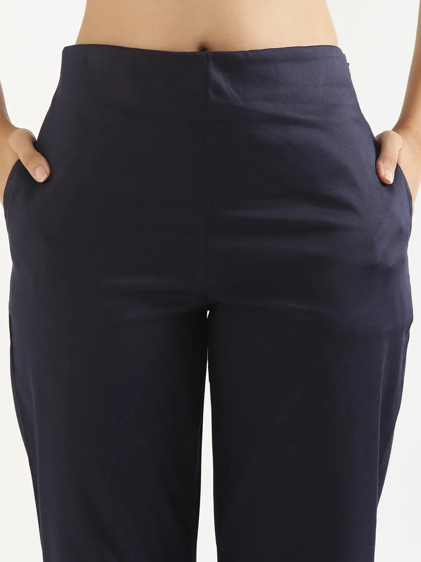 Women Plus Size Navy Blue Straight Fit Formal Pants - Image 11