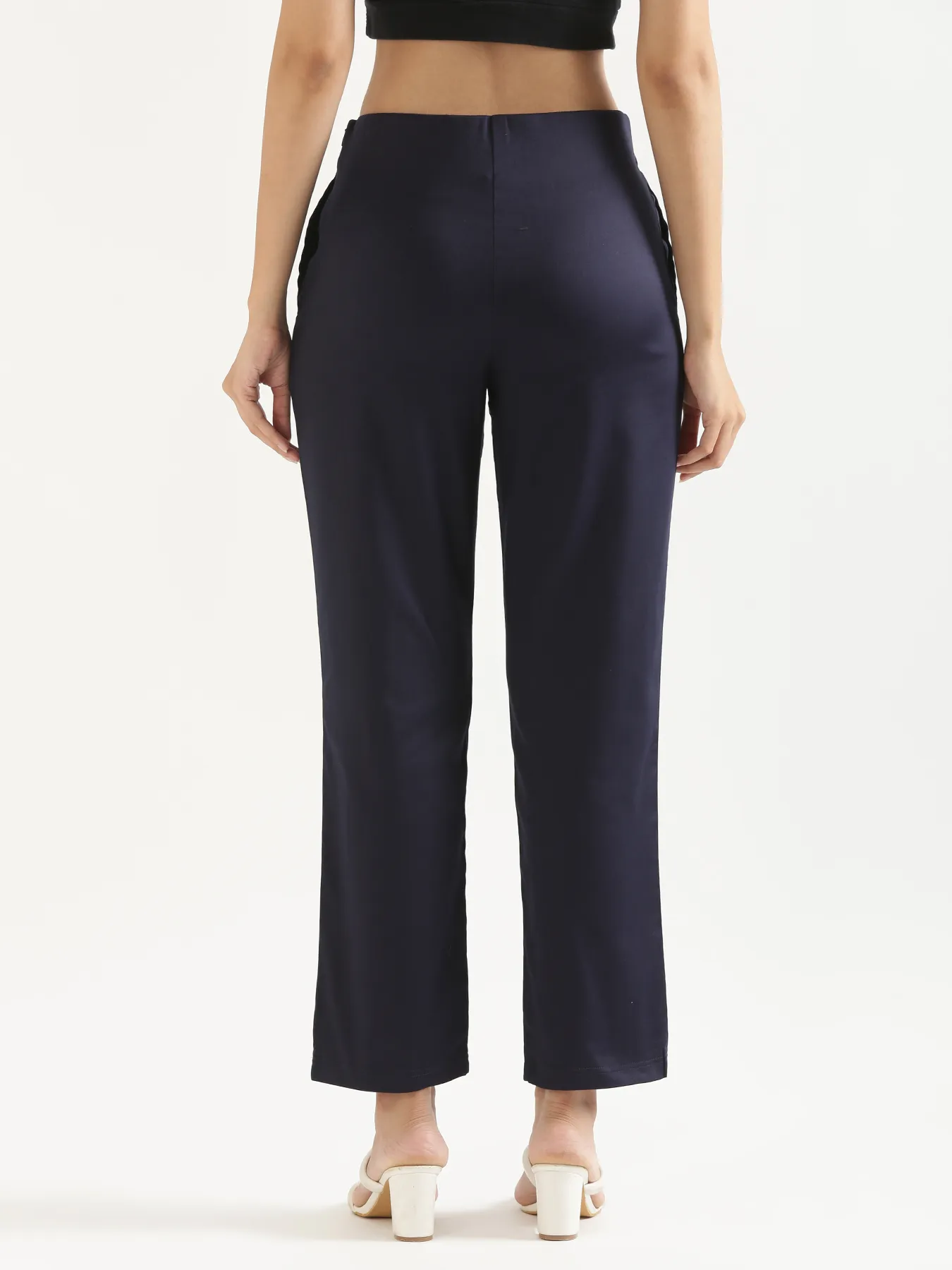 Women Plus Size Navy Blue Straight Fit Formal Pants - Image 5