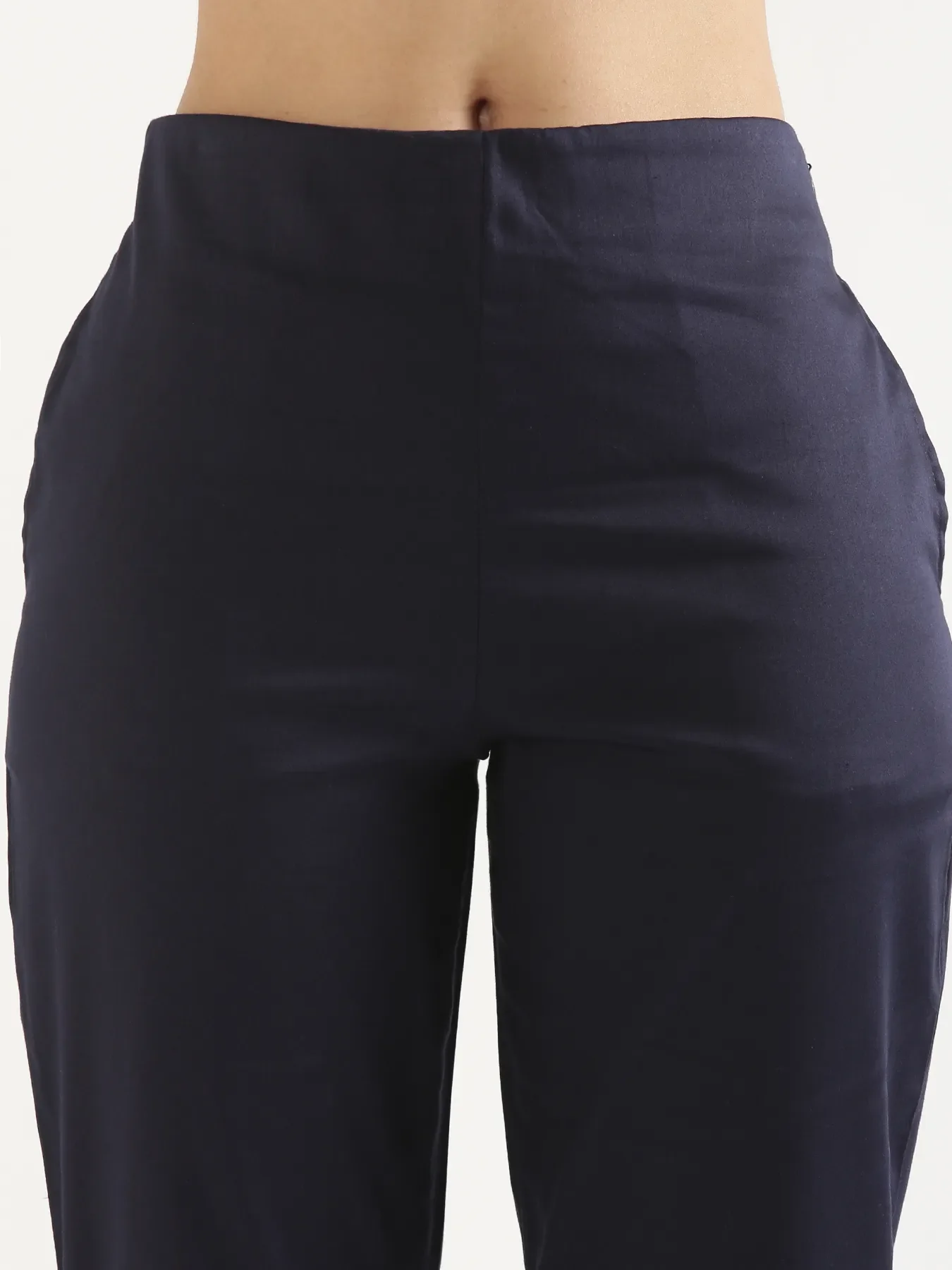 Women Plus Size Navy Blue Straight Fit Formal Pants - Image 8
