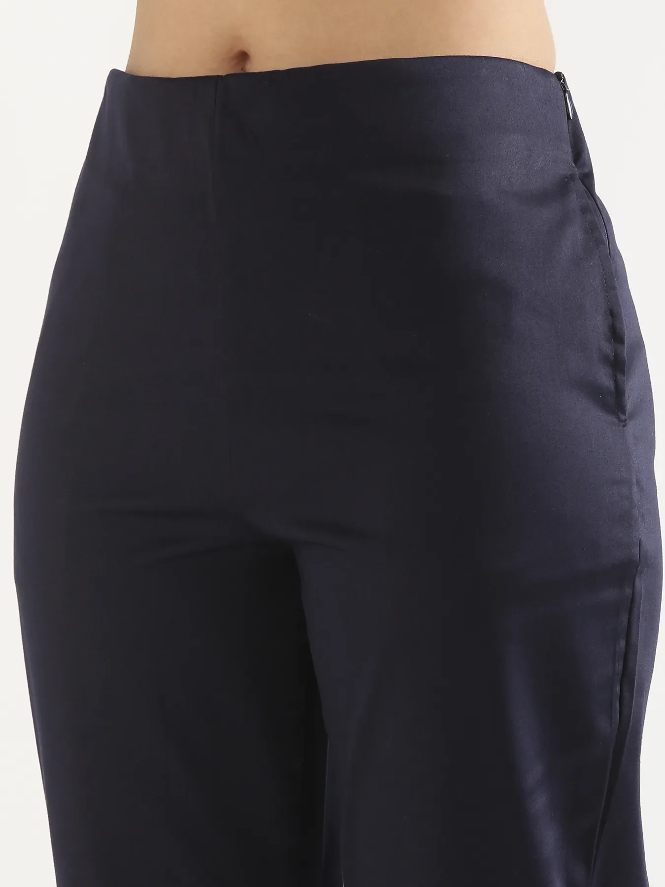 Women Plus Size Navy Blue Straight Fit Formal Pants - Image 9
