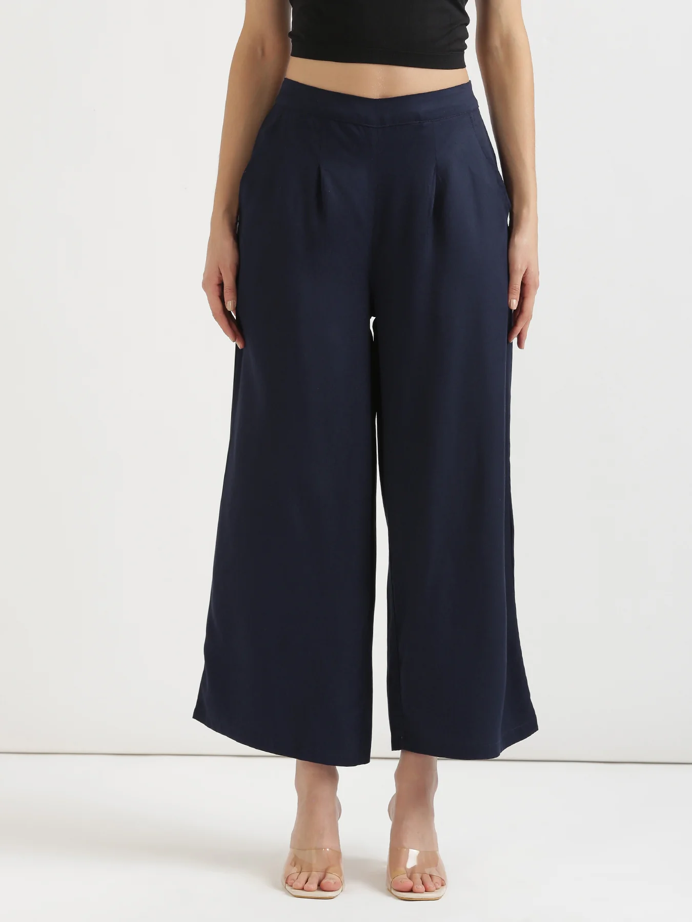Women Plus Size Navy Blue Viscose Palazzo Pant - Image 4