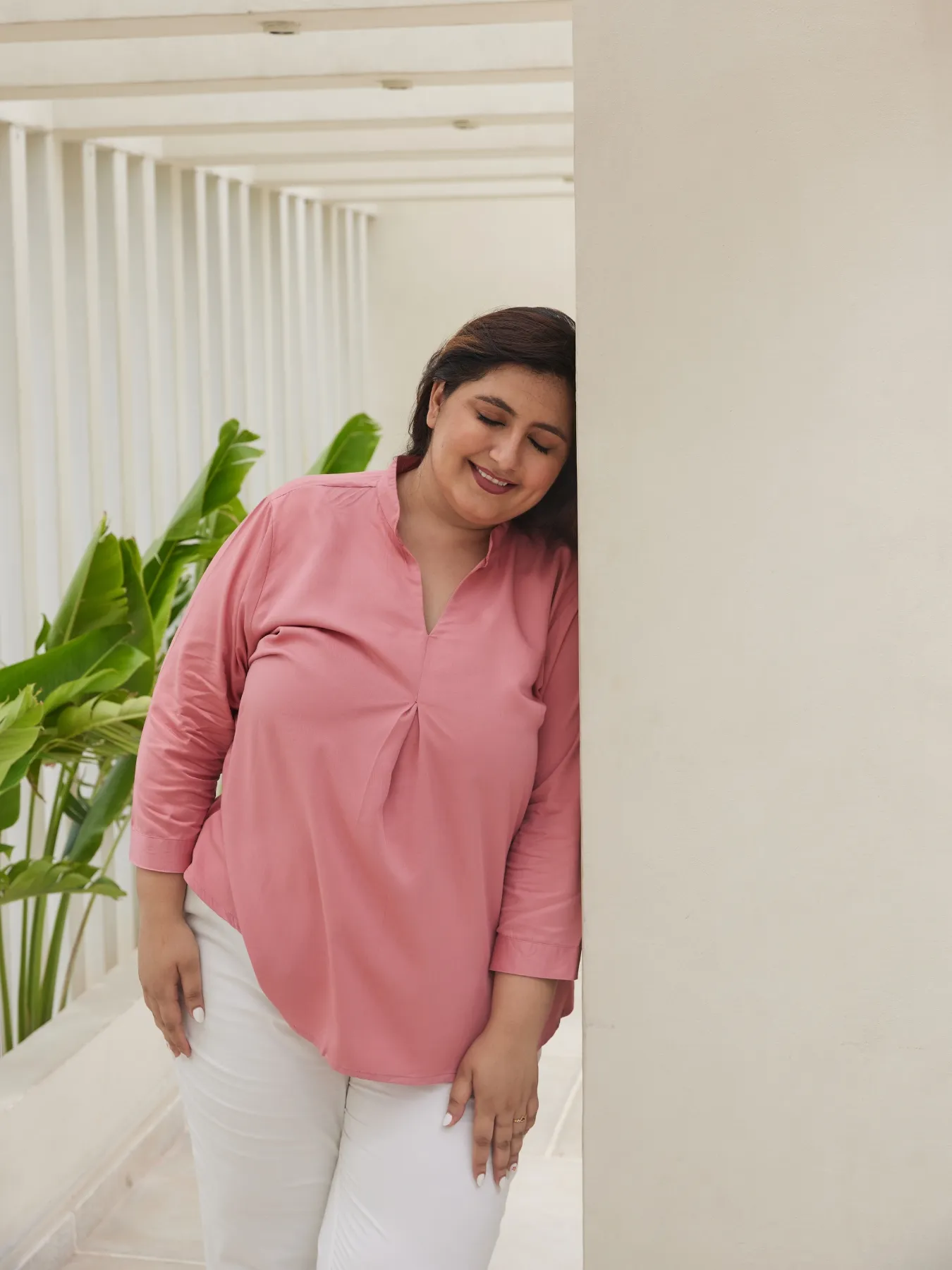 Women Plus Size Rose Viscose Pleated Top - Image 3