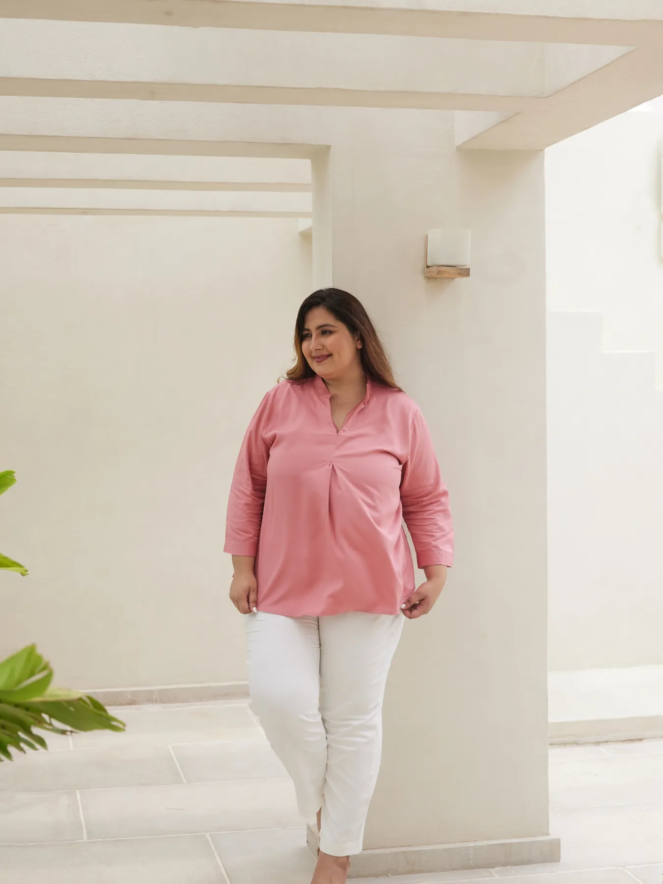 Women Plus Size Rose Viscose Pleated Top - Image 6