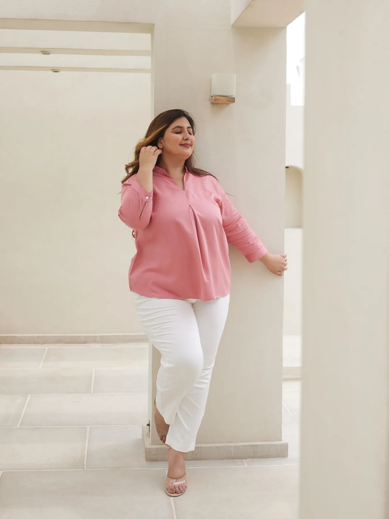 Women Plus Size Rose Viscose Pleated Top - Image 7