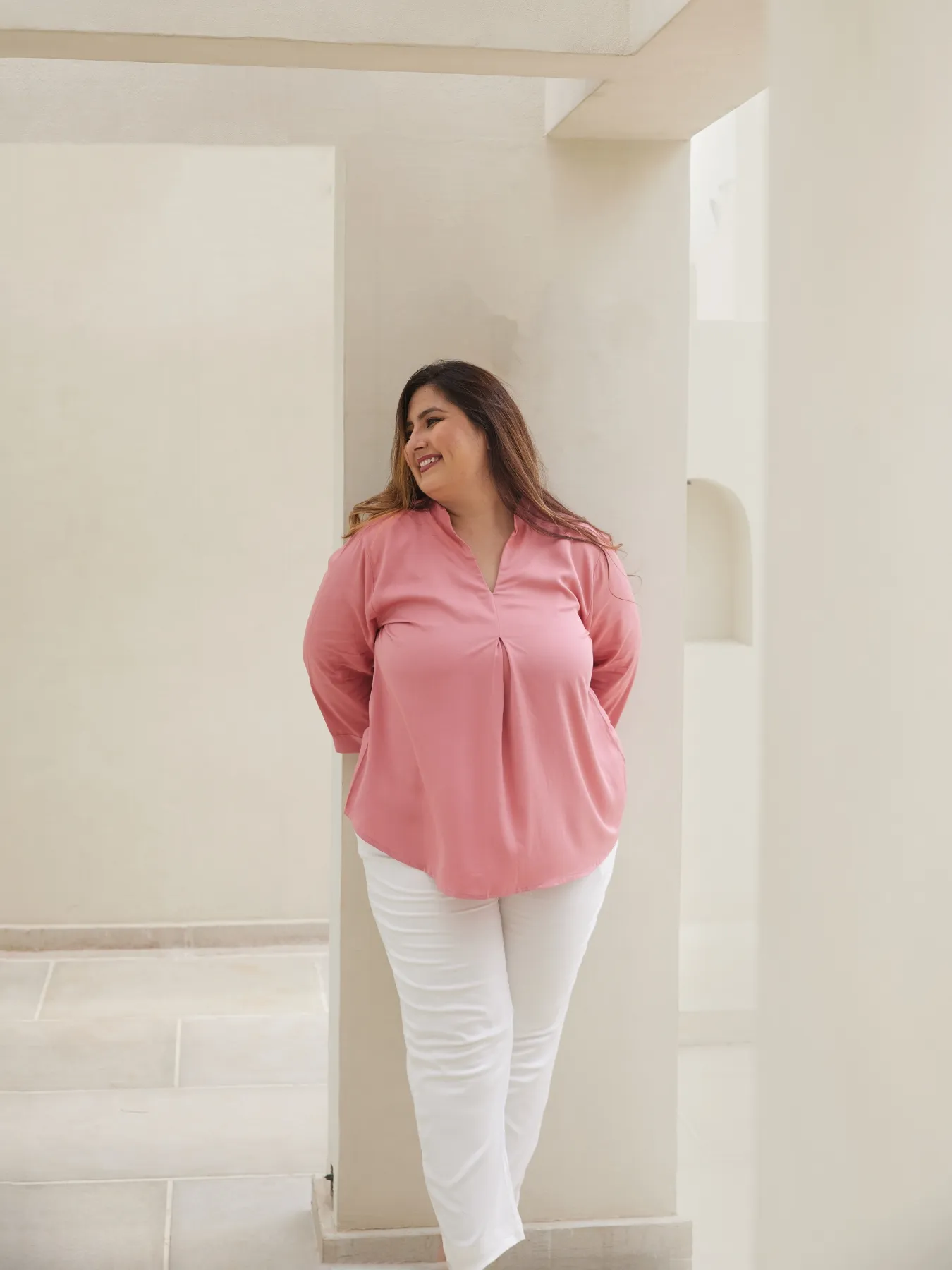 Women Plus Size Rose Viscose Pleated Top - Image 8