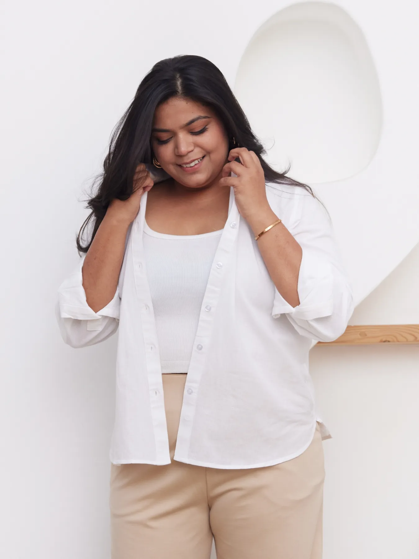 Women Plus Size White Airy-Linen Shirt