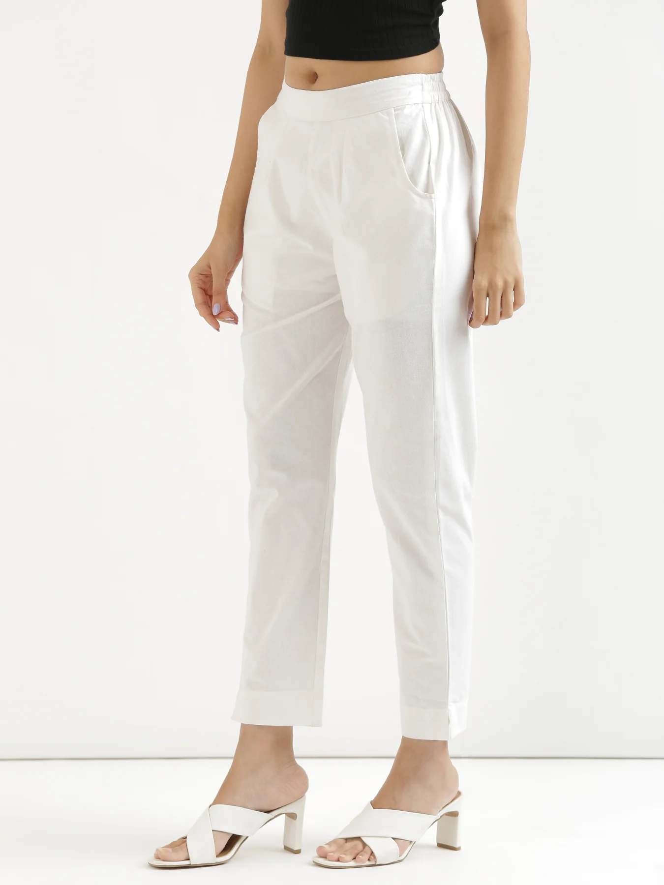 Women Plus Size White Cotton Pant - Image 5