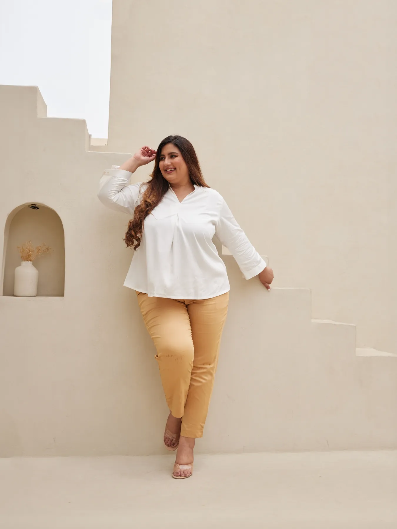 Women Plus Size White Viscose Pleated Top - Image 4