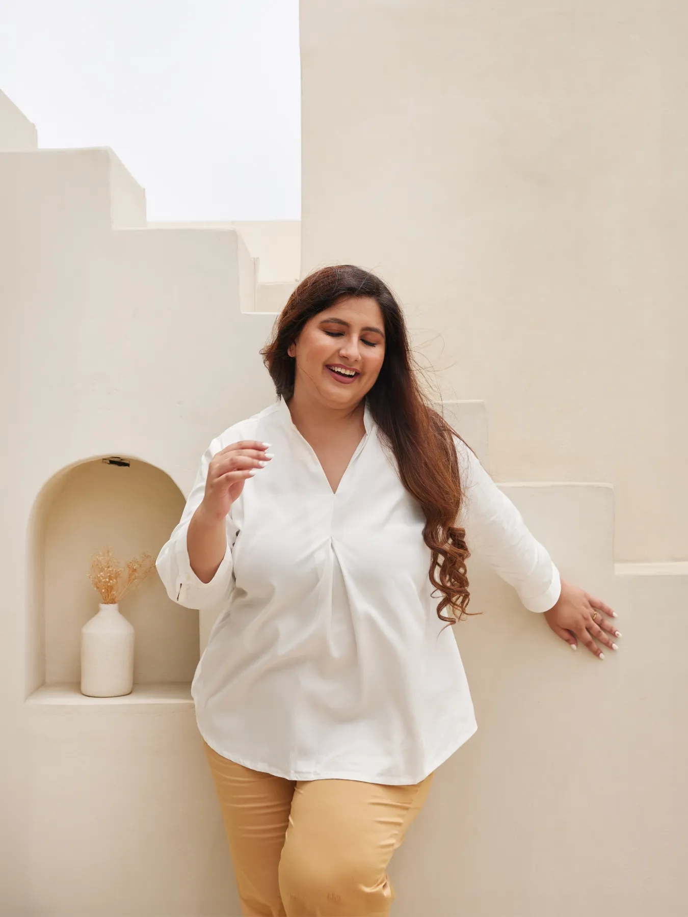 Women Plus Size White Viscose Pleated Top - Image 7