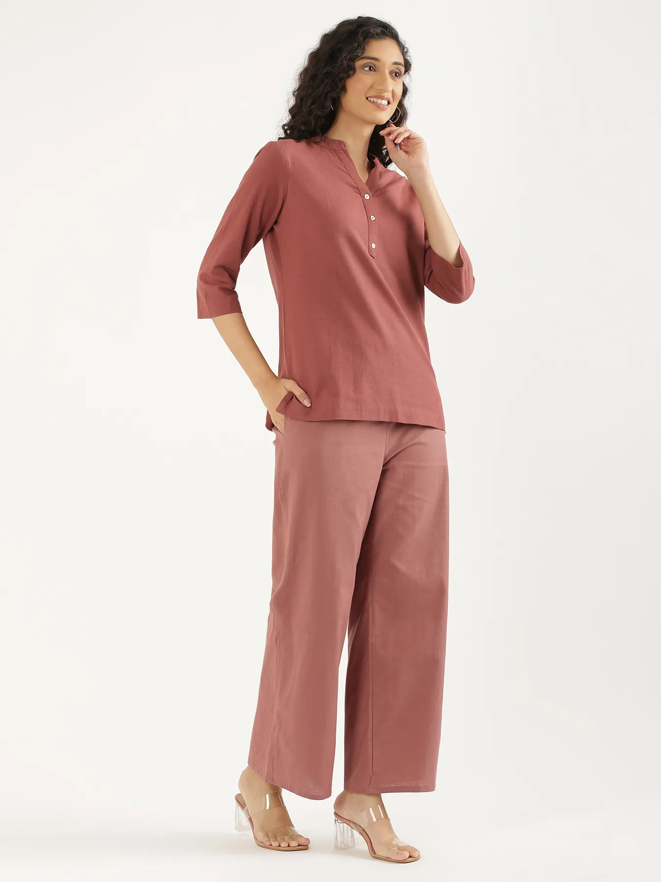 Women Rose Taupe Airy Linen Wide Leg Pant - Image 11