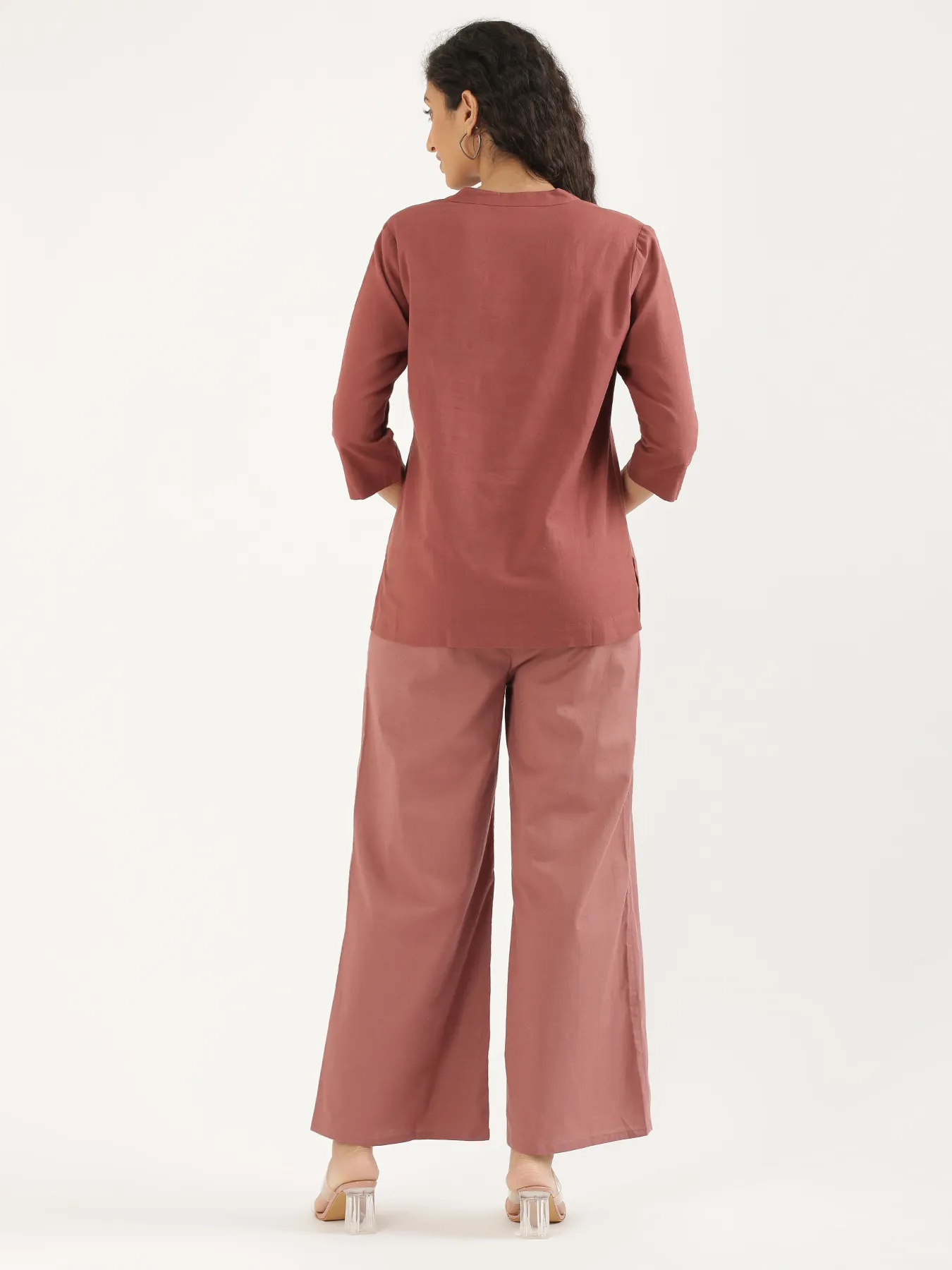 Women Rose Taupe Airy Linen Wide Leg Pant - Image 12