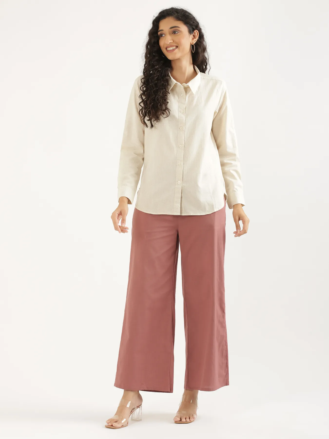 Women Rose Taupe Airy Linen Wide Leg Pant - Image 13
