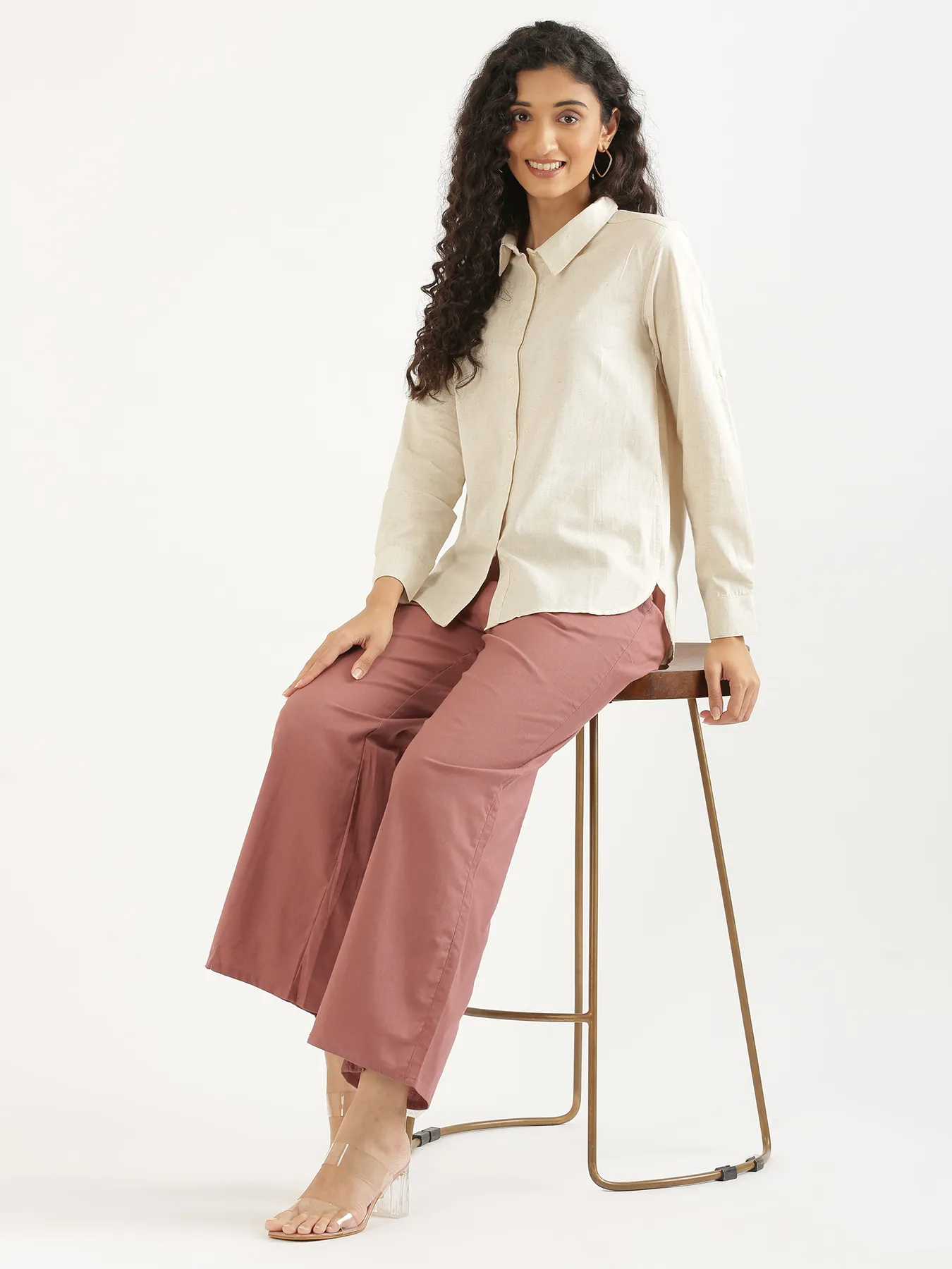 Women Rose Taupe Airy Linen Wide Leg Pant - Image 15
