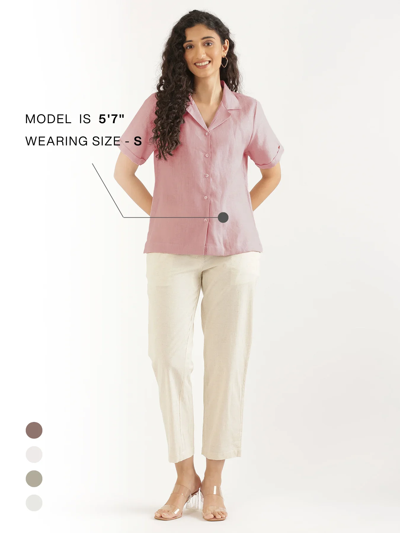 Women Rose Taupe Pure Linen Notch Collar Shirt - Image 13