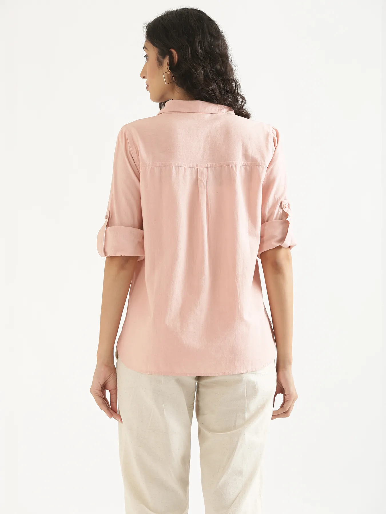 Women Salmon Pink Airy-Linen Shirt - Image 11