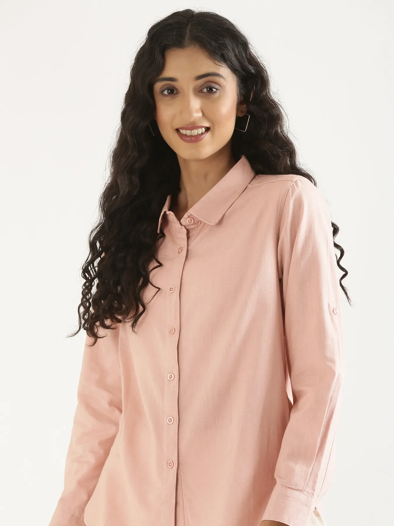Women Salmon Pink Airy-Linen Shirt - Image 4