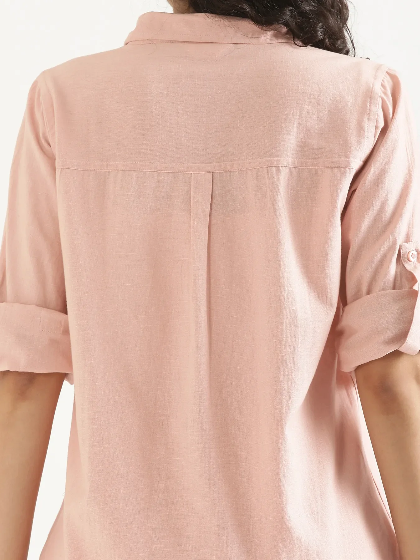 Women Salmon Pink Airy-Linen Shirt - Image 9