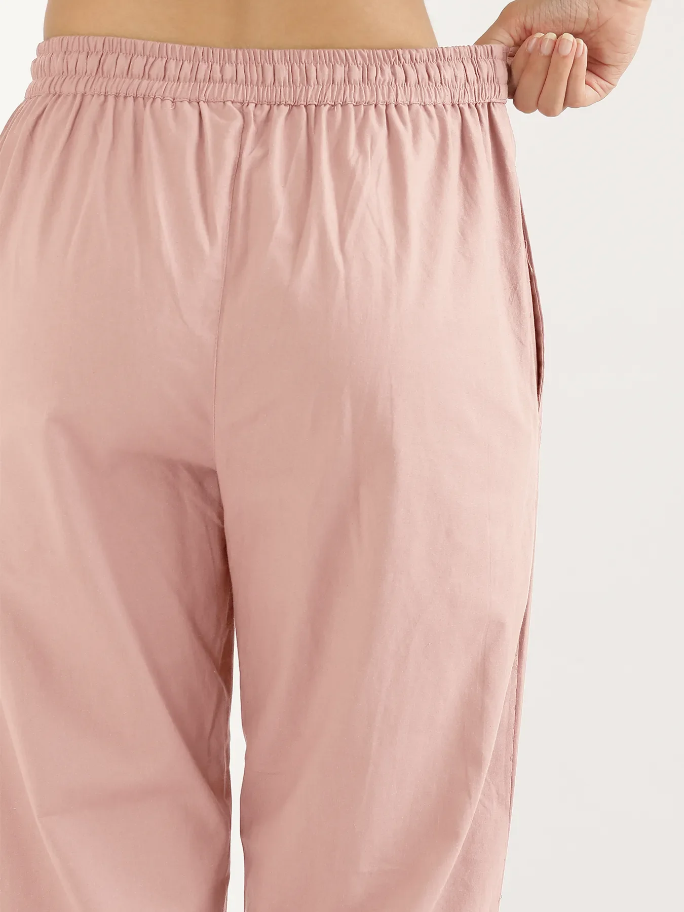 Women Salmon Pink Cotton Straight Pant - Image 8