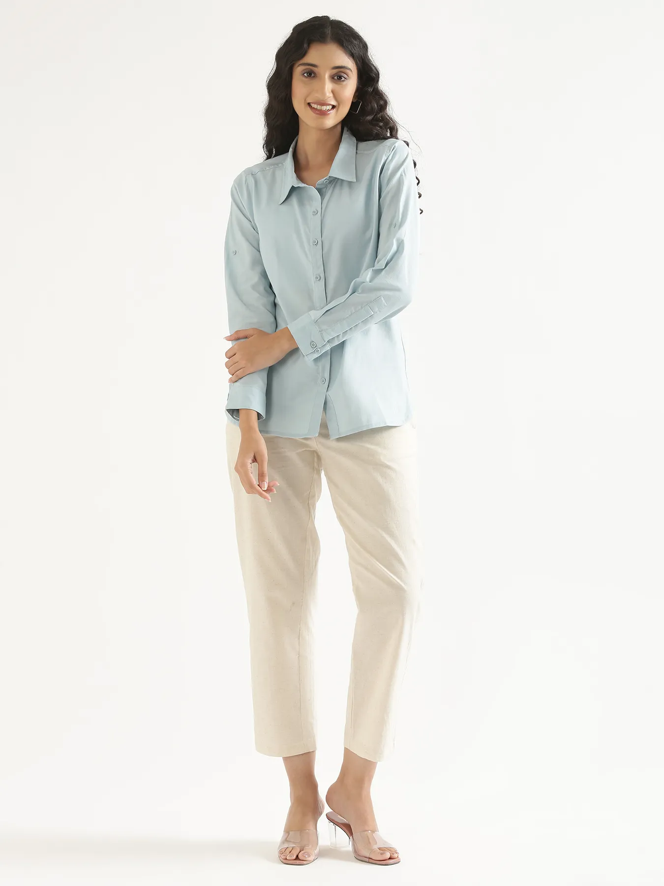 Women Sky Blue Airy-Linen Shirt - Image 10