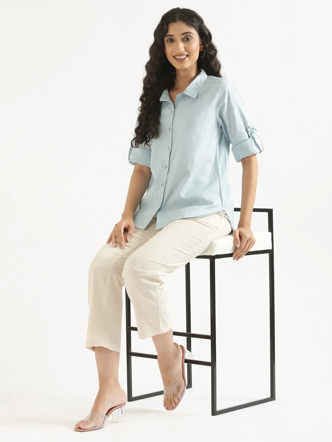 Women Sky Blue Airy-Linen Shirt - Image 15
