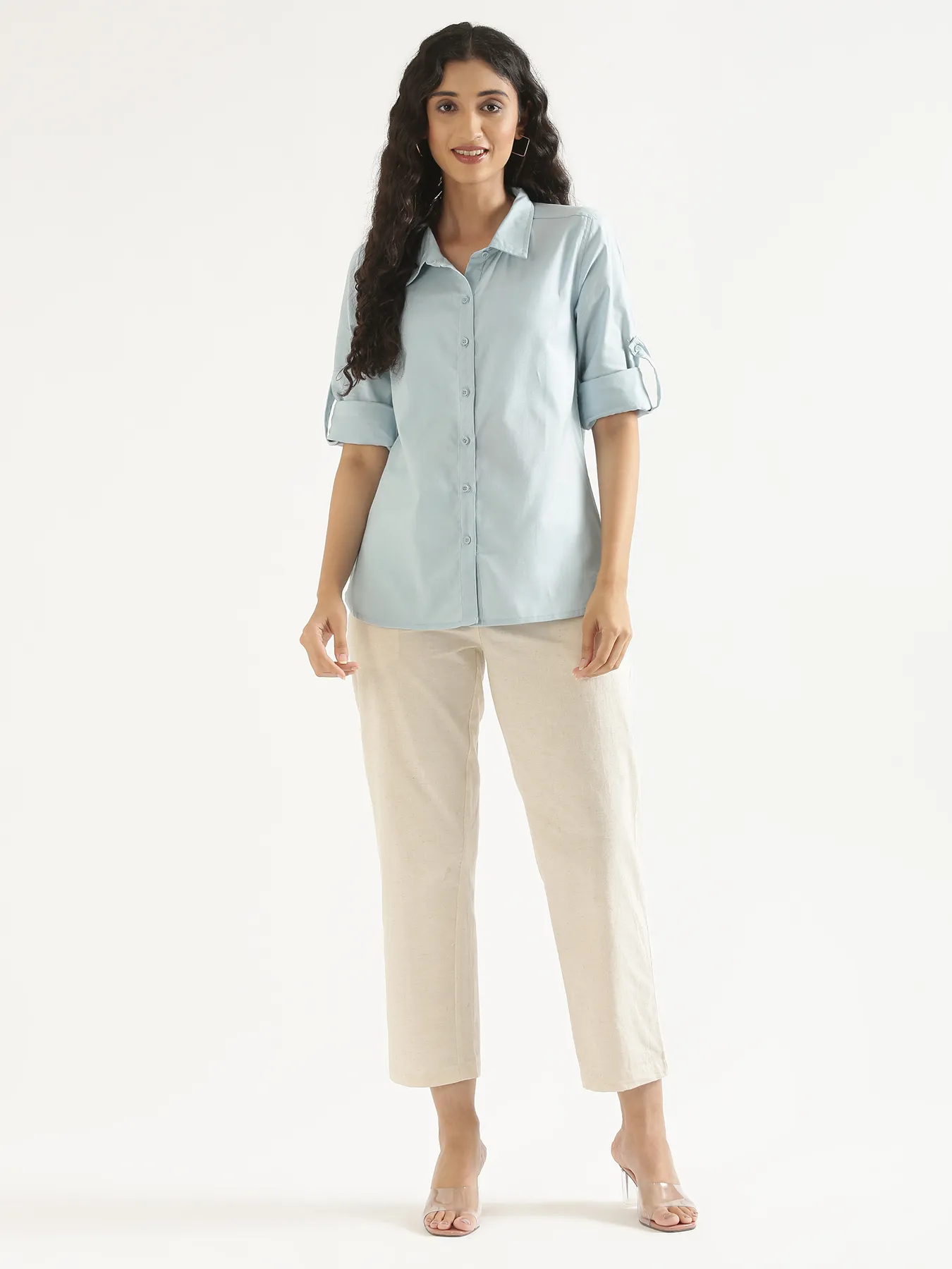 Women Sky Blue Airy-Linen Shirt - Image 16