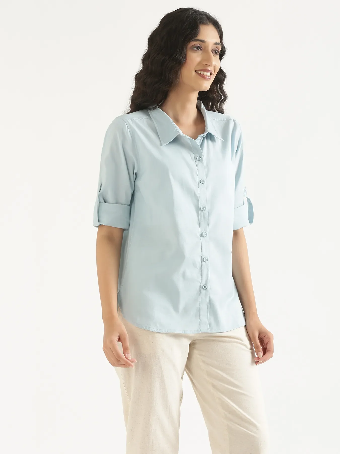 Women Sky Blue Airy-Linen Shirt - Image 7