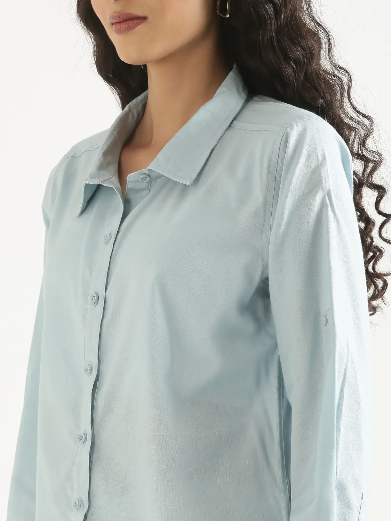 Women Sky Blue Airy-Linen Shirt - Image 8