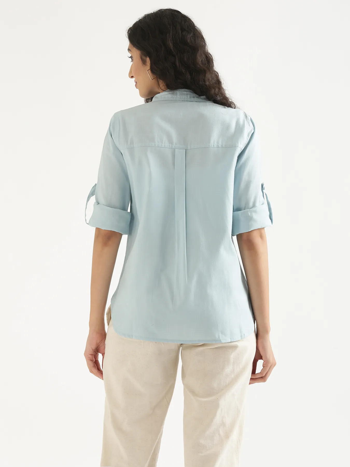 Women Sky Blue Airy-Linen Shirt - Image 9