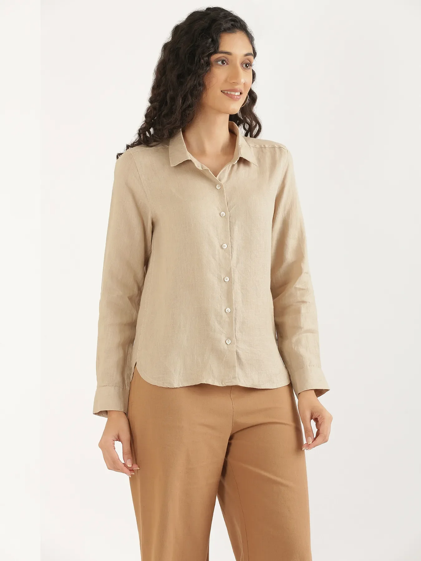 Women Taupe Pure Linen Shirt - Image 13