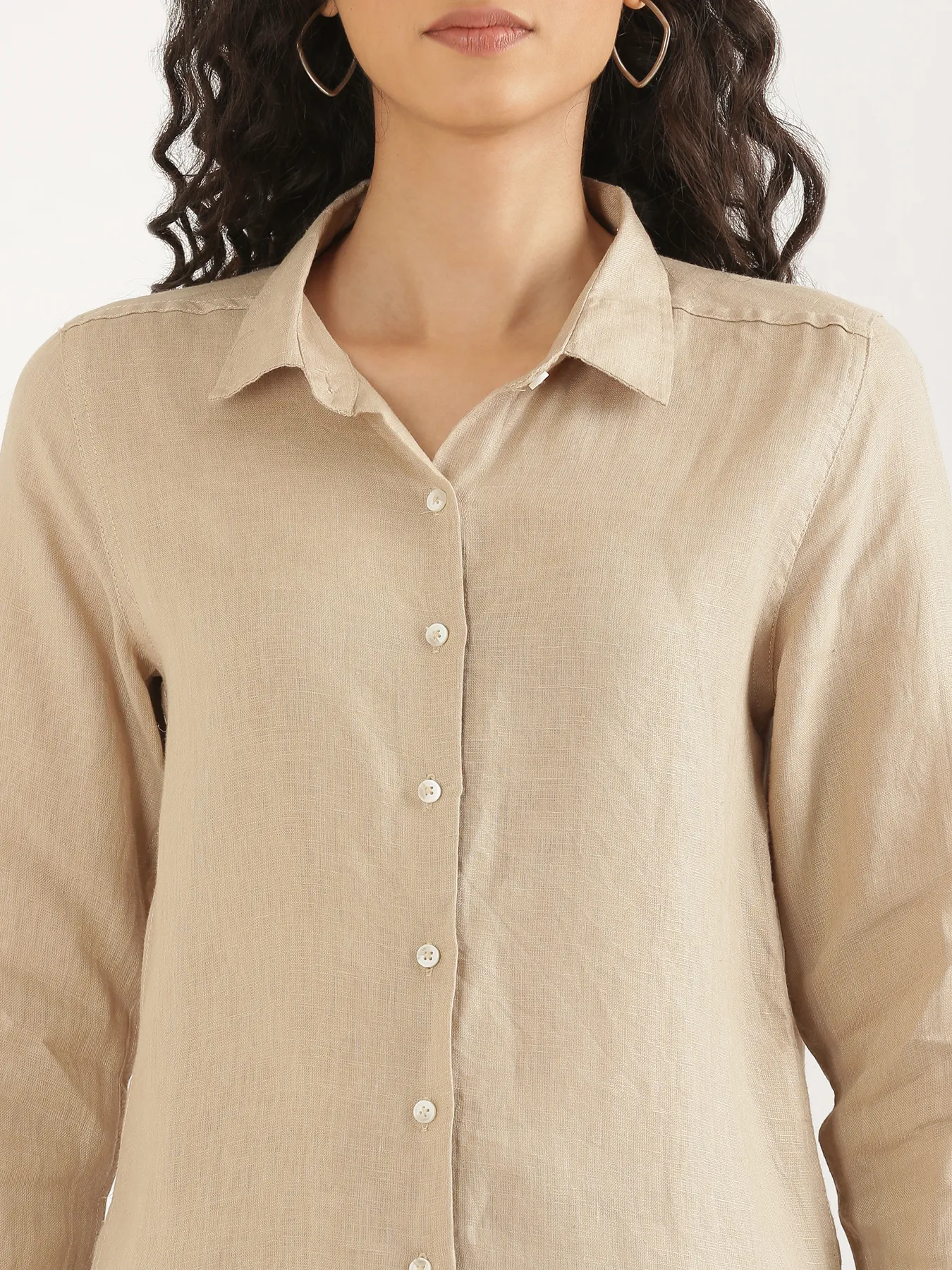Women Taupe Pure Linen Shirt - Image 5