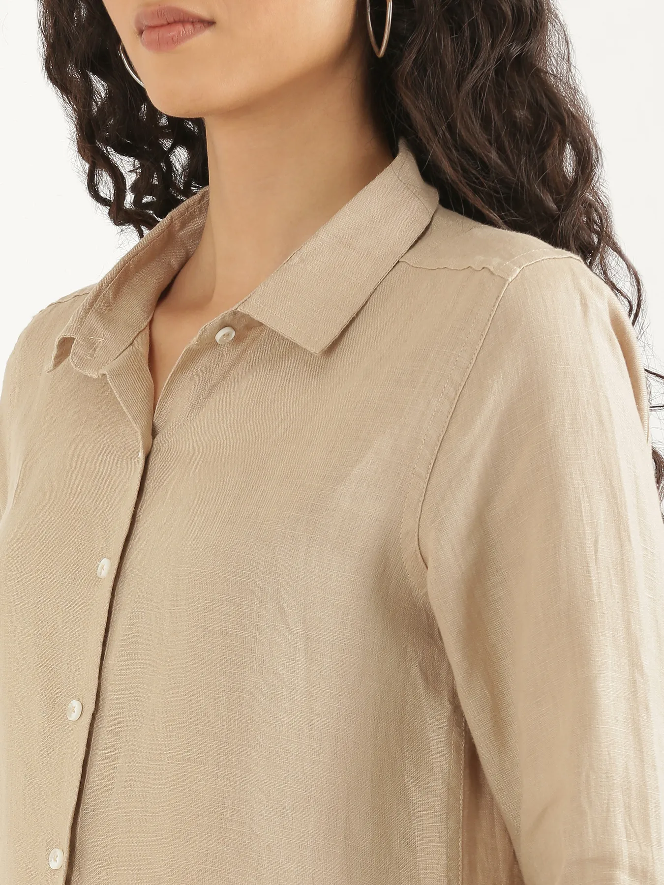 Women Taupe Pure Linen Shirt - Image 6