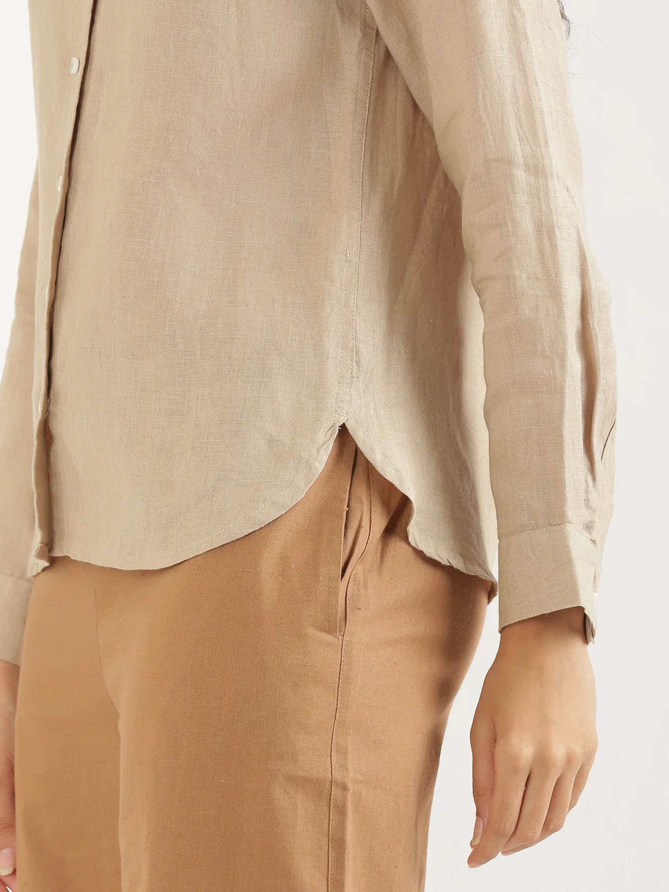 Women Taupe Pure Linen Shirt - Image 8