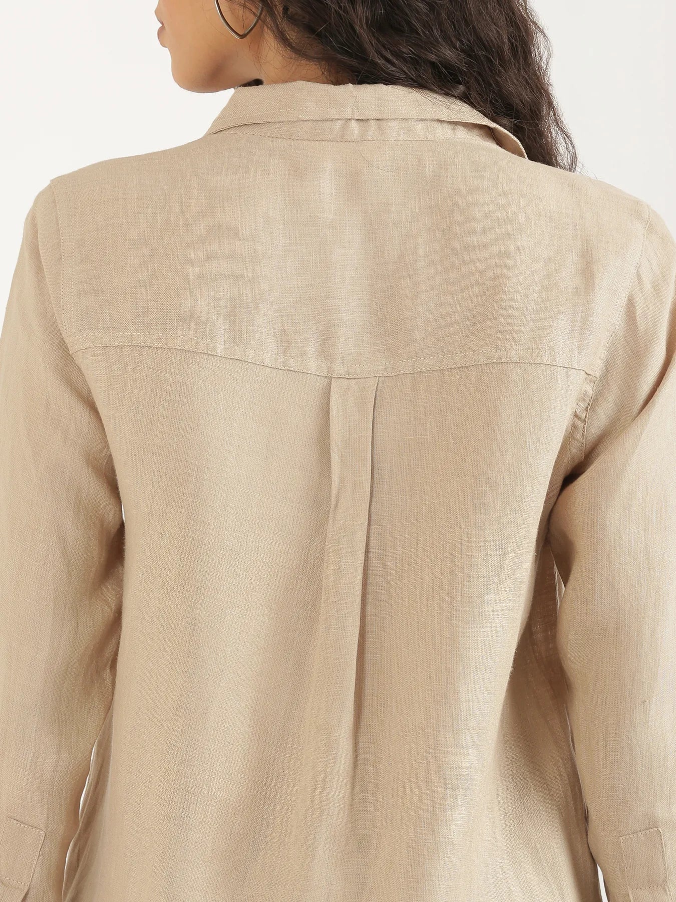 Women Taupe Pure Linen Shirt - Image 9