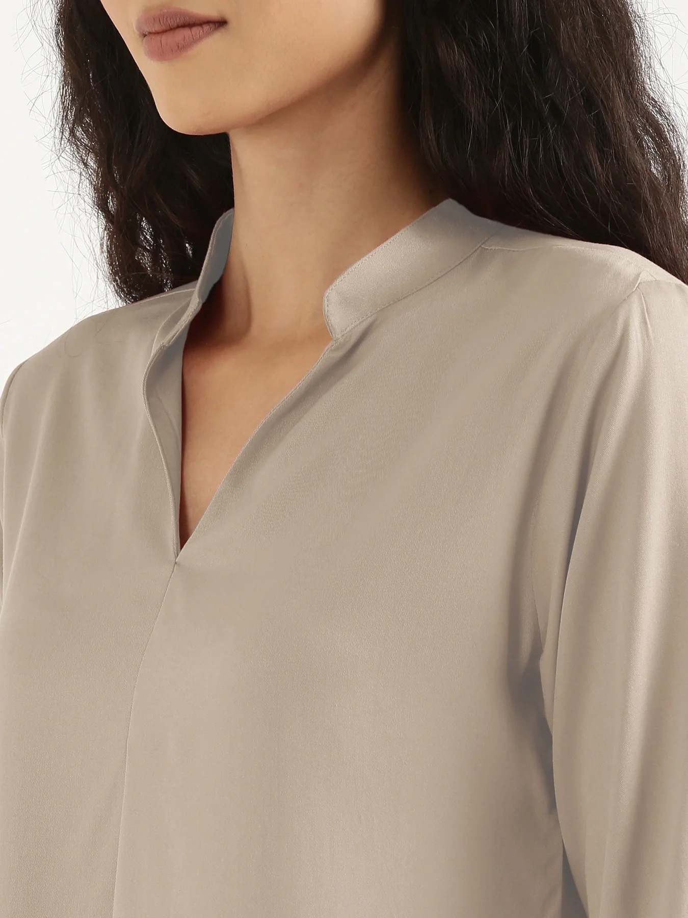 Women Taupe Viscose Pleated Top - Image 7