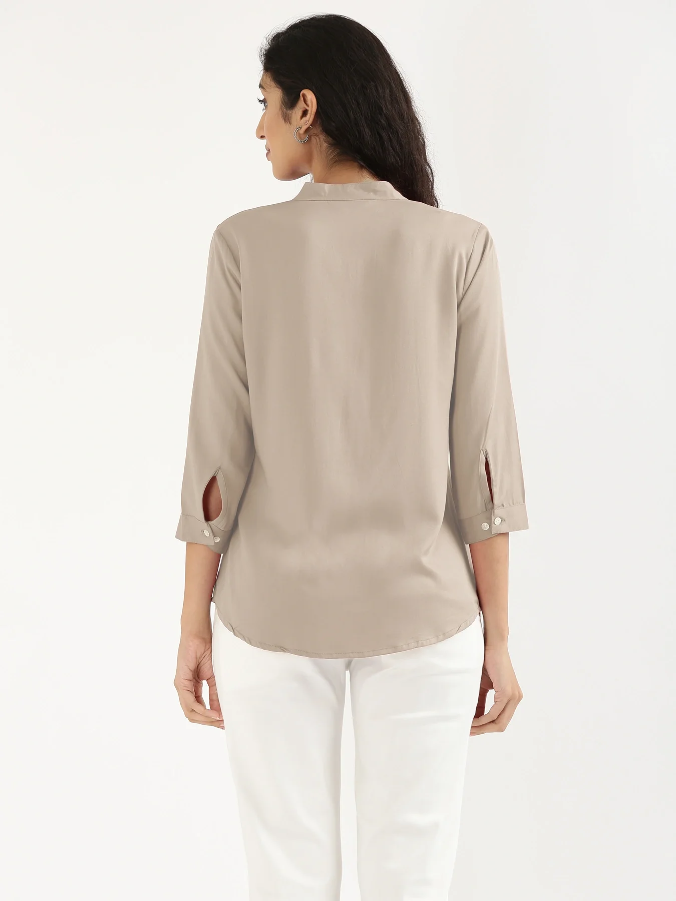 Women Taupe Viscose Pleated Top - Image 9