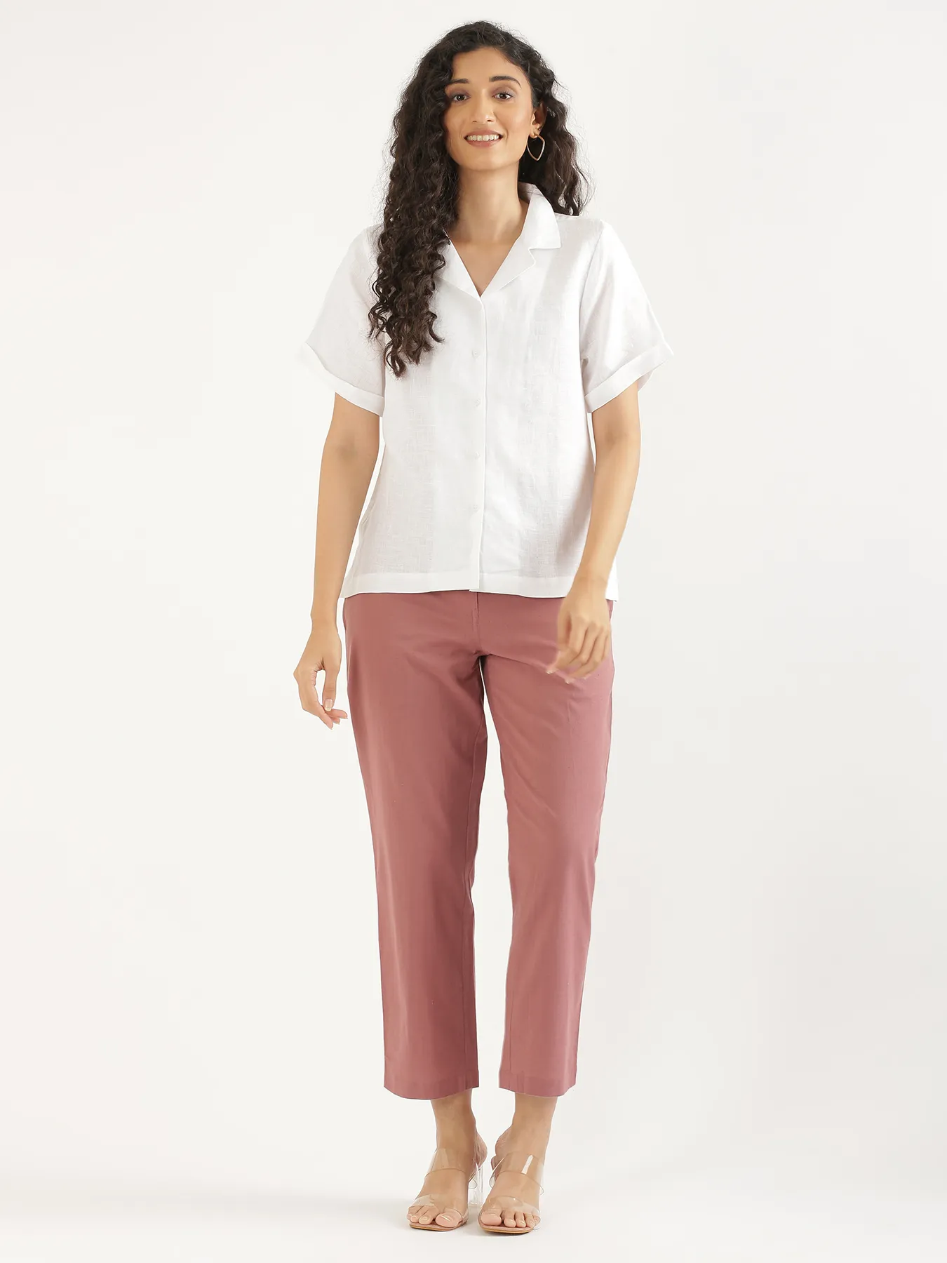 Women White Pure Linen Notch Collar Shirt - Image 3