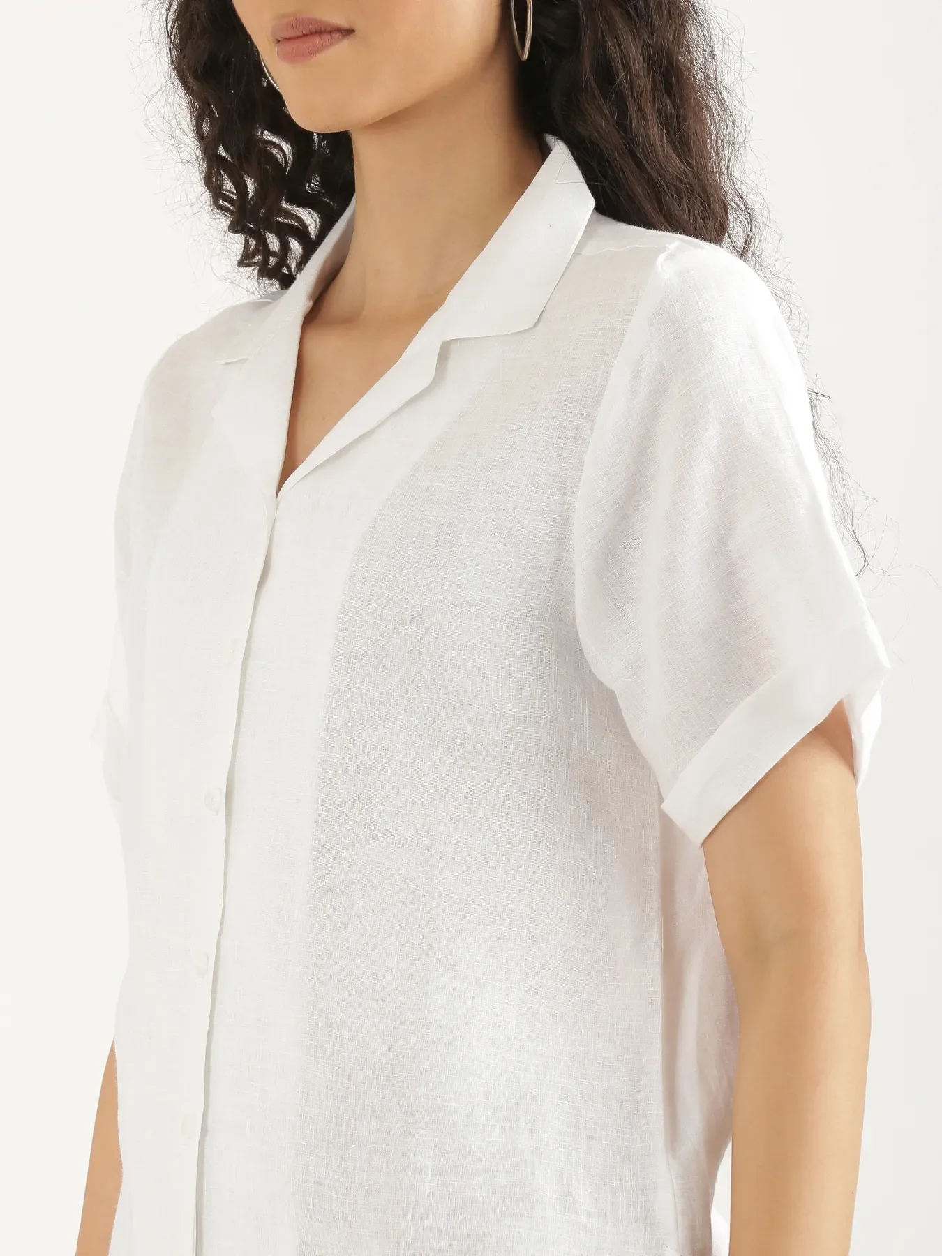 Women White Pure Linen Notch Collar Shirt - Image 5