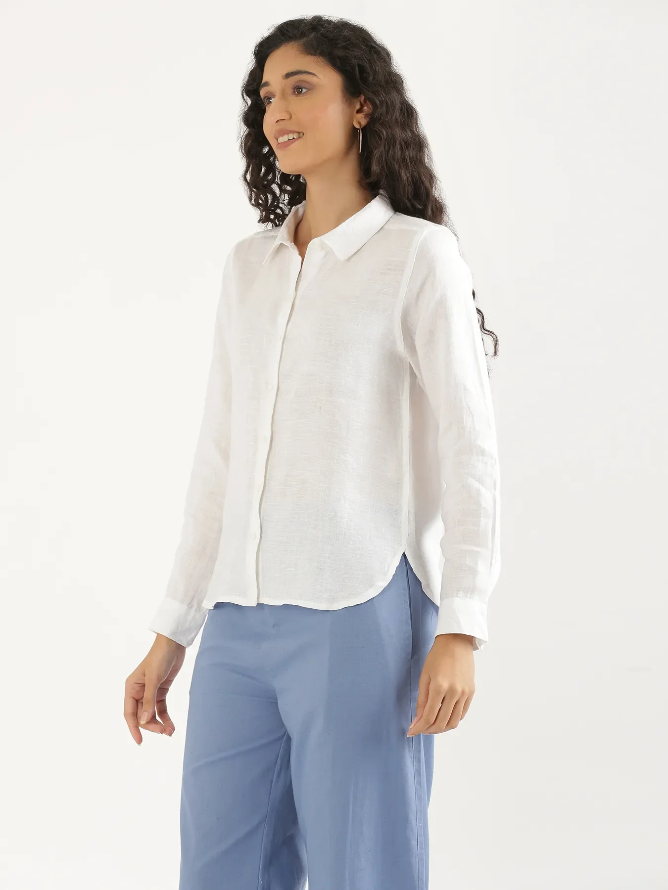 Women White Pure Linen Shirt - Image 10