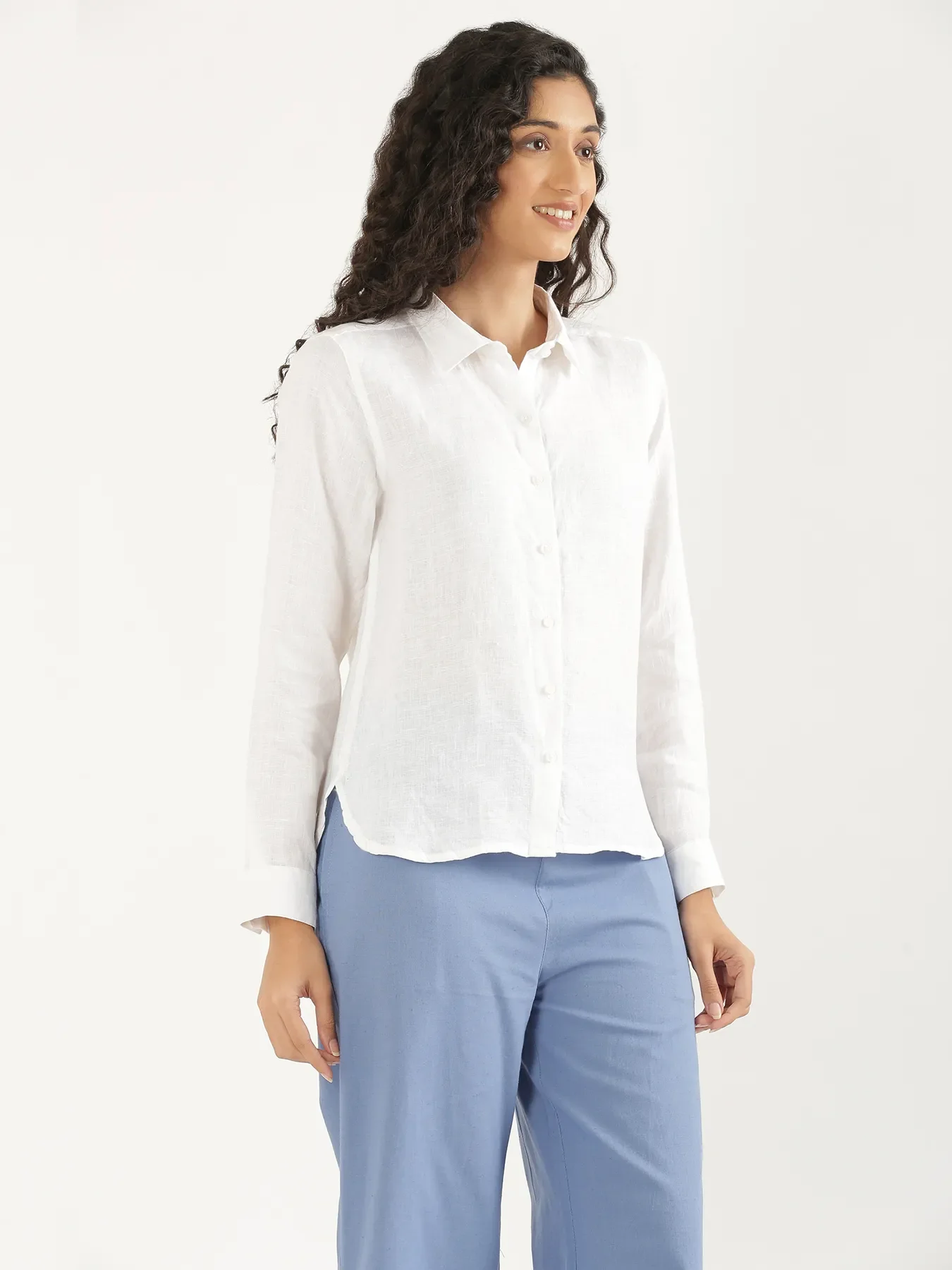 Women White Pure Linen Shirt - Image 12