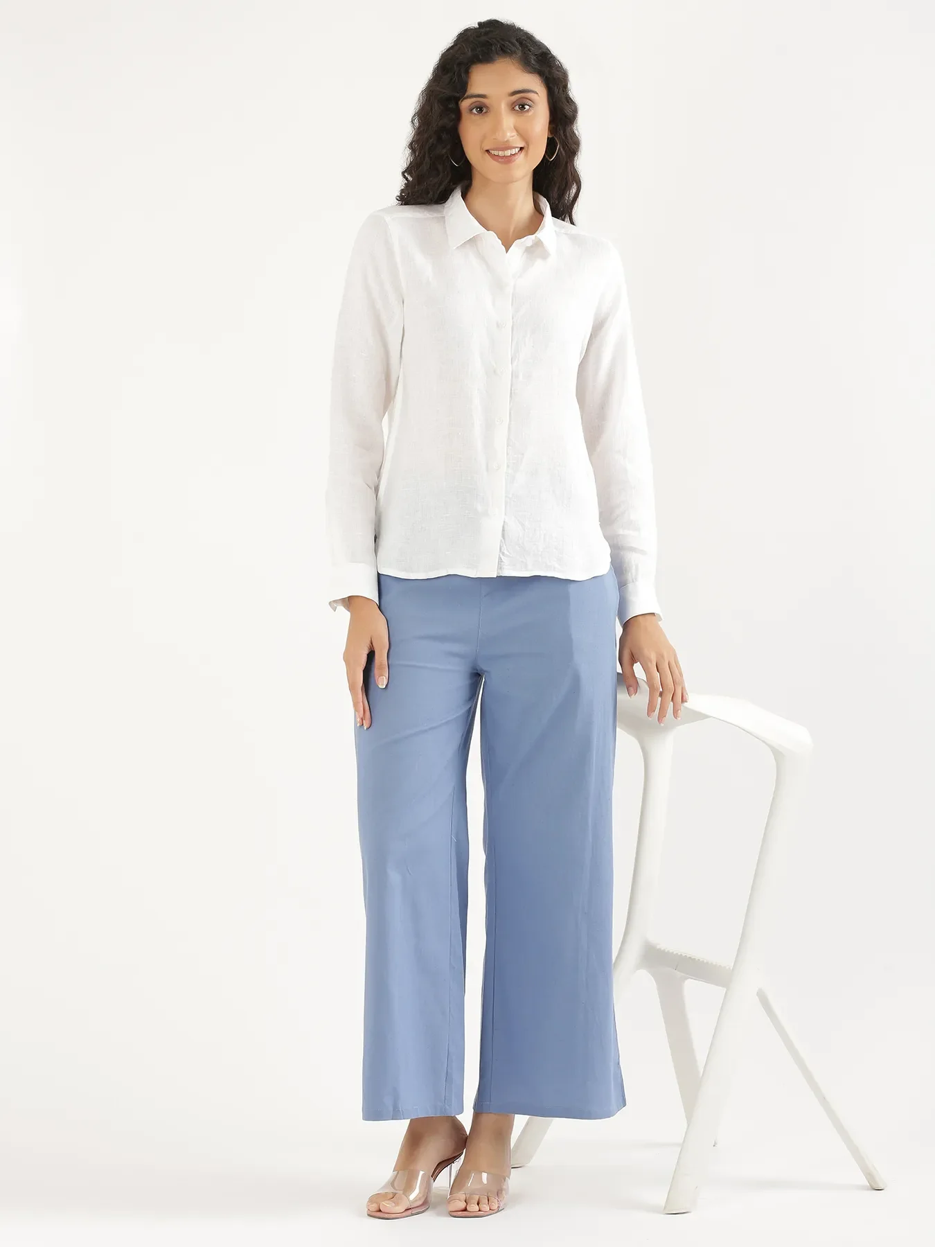 Women White Pure Linen Shirt - Image 13