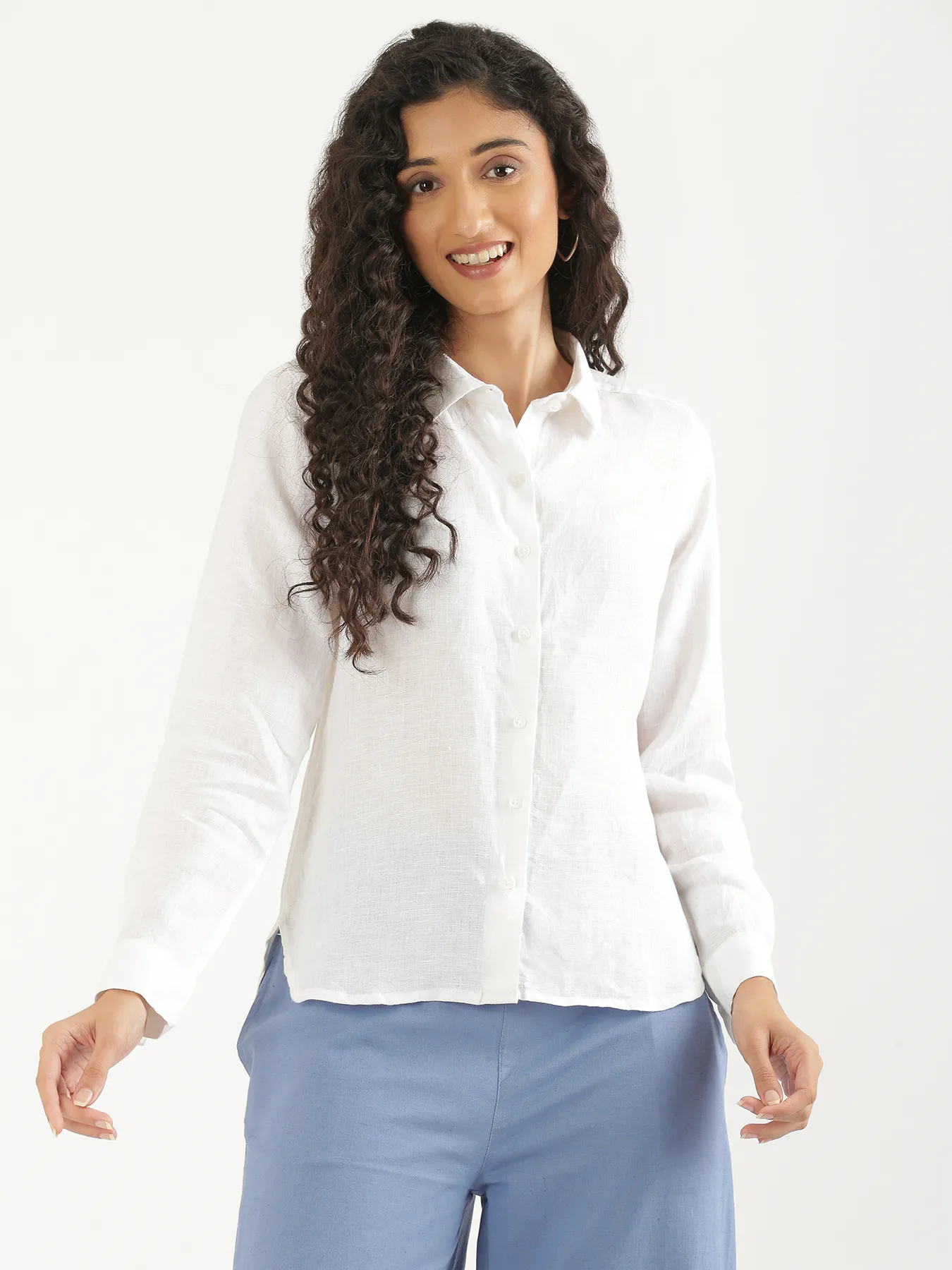 Women White Pure Linen Shirt - Image 4