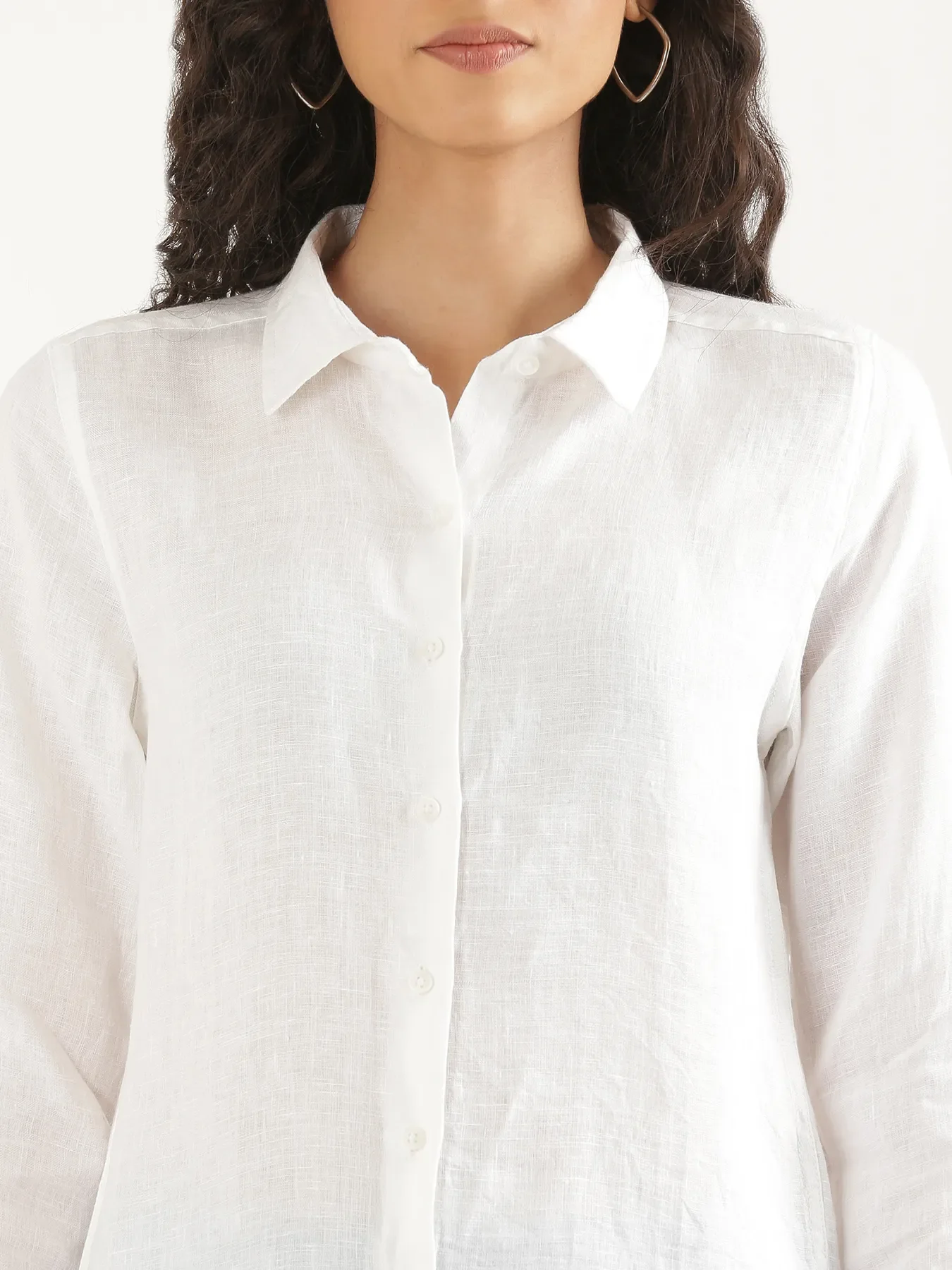 Women White Pure Linen Shirt - Image 5