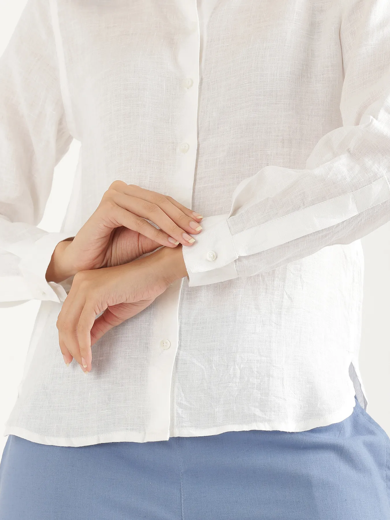 Women White Pure Linen Shirt - Image 7