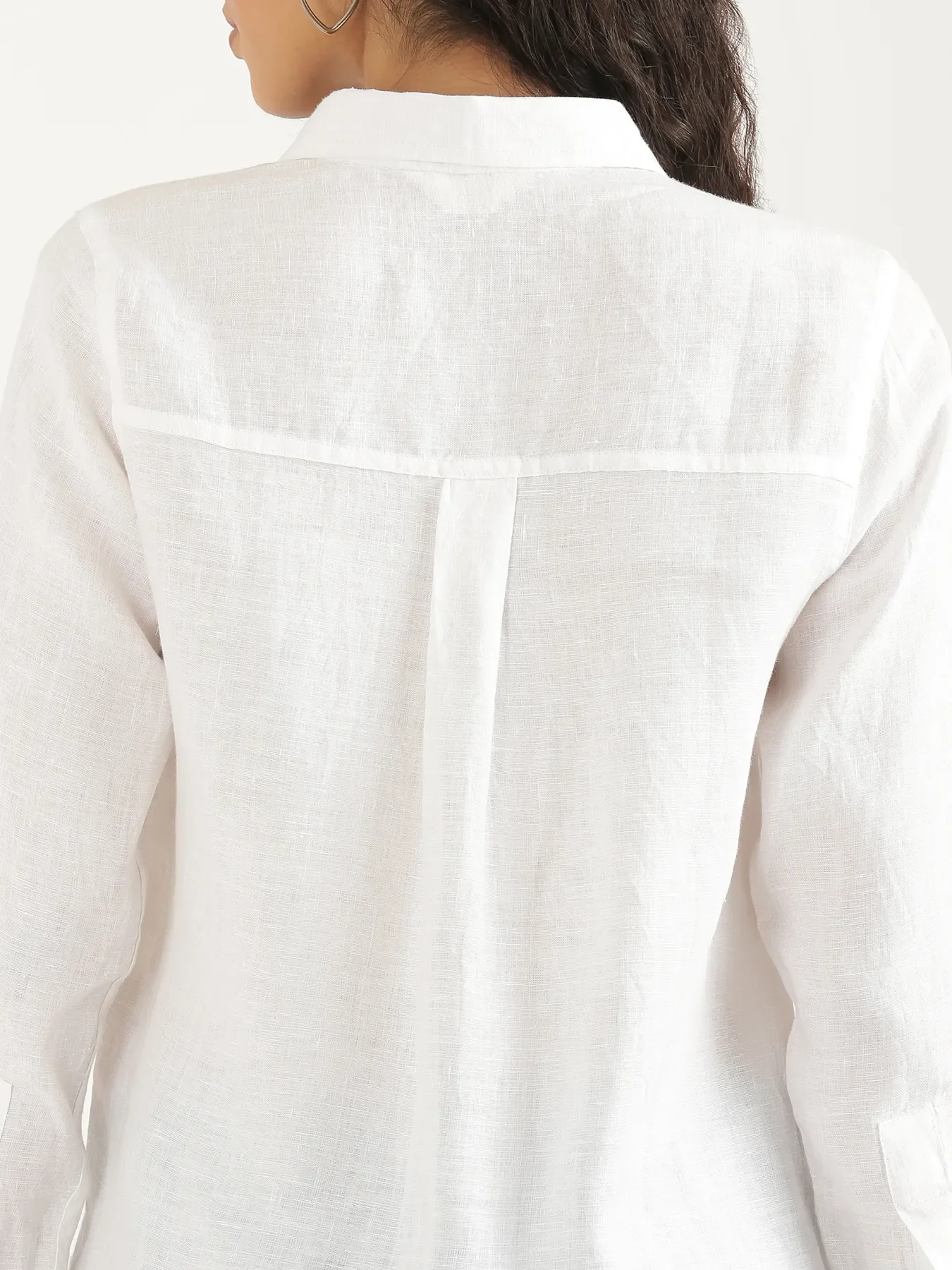 Women White Pure Linen Shirt - Image 9